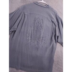 Tommy Bahama Shirt Mens Large 100% Silk Pineapple Print Blue Camp Loop Collar L